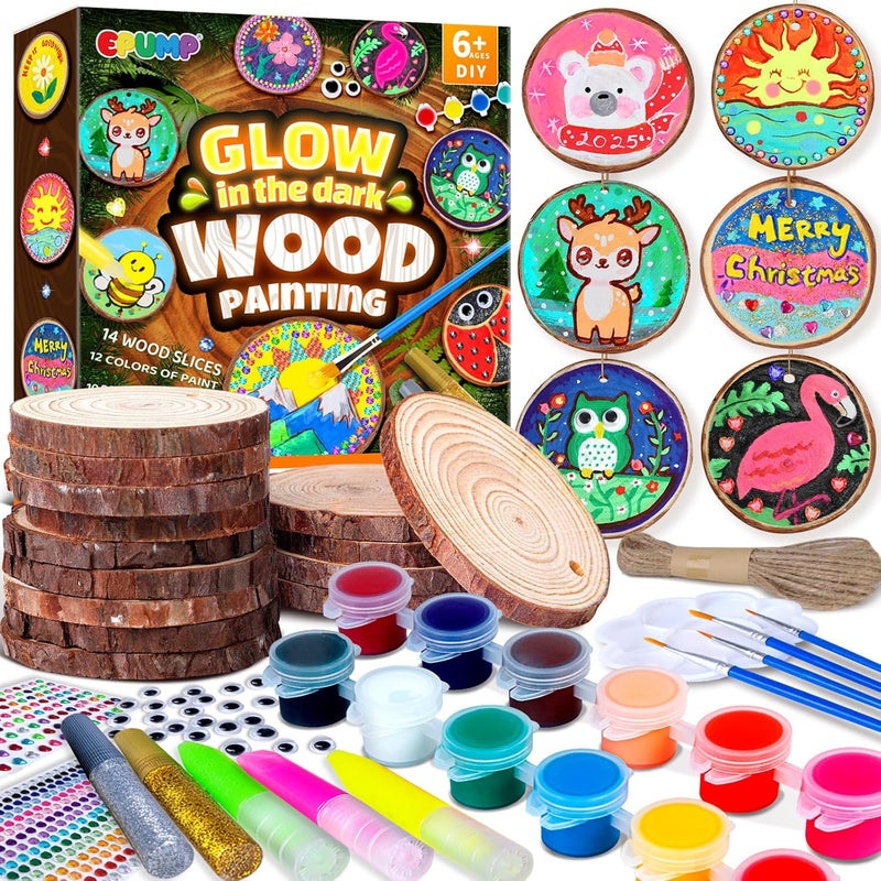 EPUMP Wooden Painting Kit for Kids - Glow in The Dark Arts and Crafts Supplies Kits for Boys Girls - Kids Activities Creative Art Set Birthday Gifts DIY Paint Toys for Ages 6 7 8 9 10 11 12 Years Old - Image 1